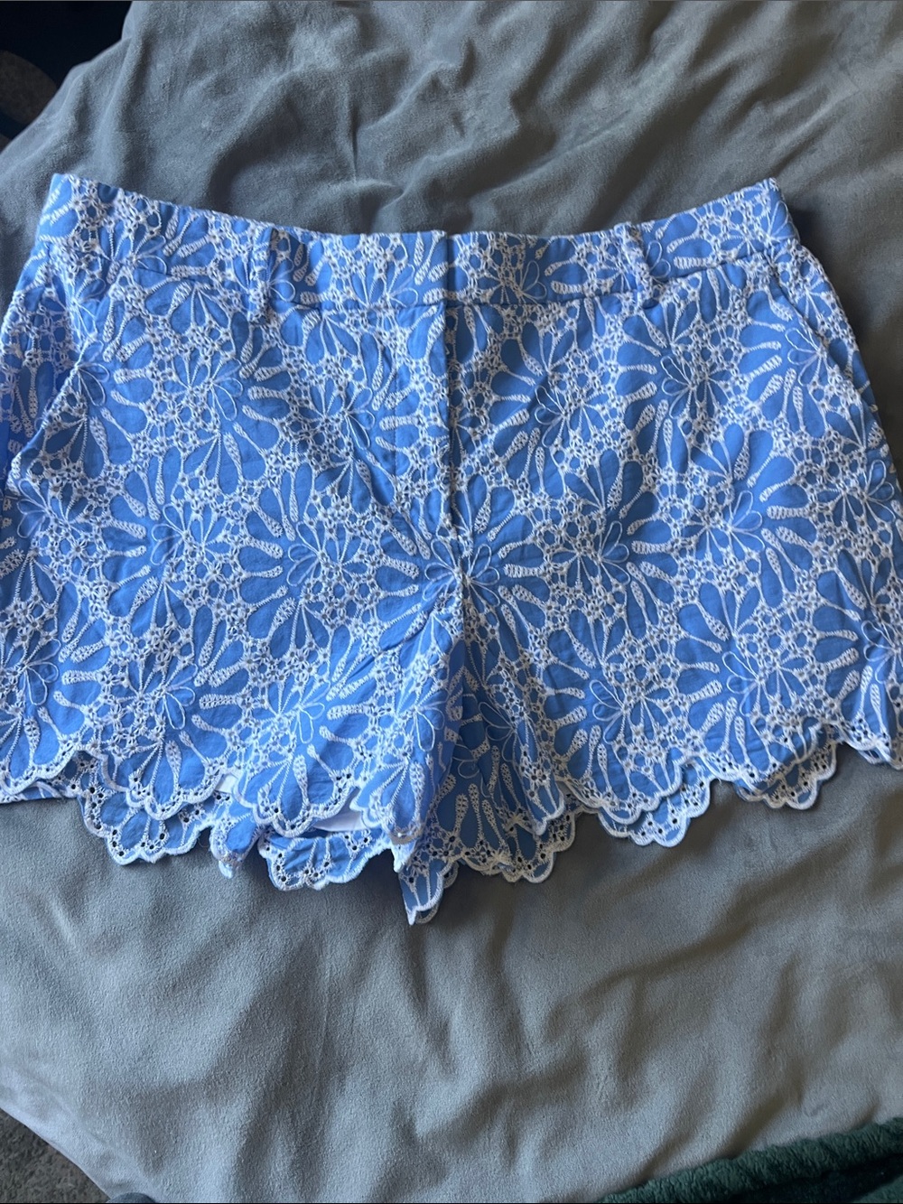 NWT LOFT Light Blue with White Floral Lace High-Rise Shorts